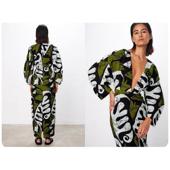 B39 Mara Hoffman Irina Maxi Dress Womens 2 V Neck Boho Resort Tropical - Picture 3 of 10